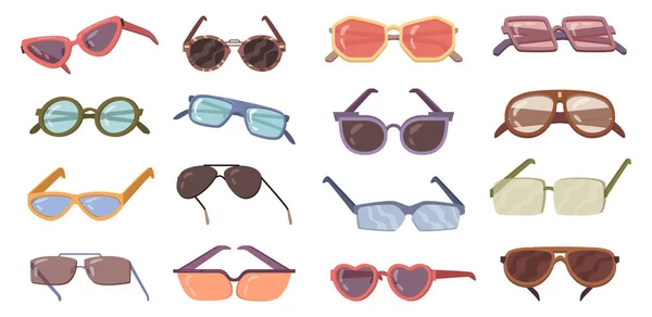 Verschiedene Sonnenbrillen Verschiedenen Formen Und Farben Kunststoff Metallrahmen Sommer Mode — Stockvektor