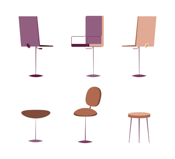 Stuhl Oder Sitz Für Den Arbeitsplatz Isolierte Flache Cartoon Set — Stockvektor