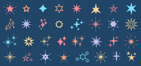 Brutalismo Formas Estrellas Flores Estrellas Minimalistas Planas Diferentes Iconos Coloridos — Vector de stock