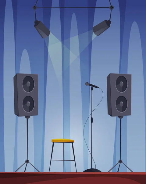 Музичний Бар Сцени Векторна Сцена Ресторані Стільцем Мікрофоном Прожекторами Музична — стоковий вектор