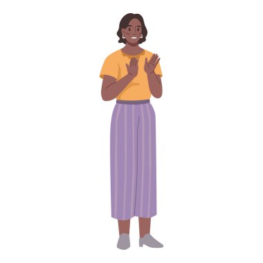 Alkışlayan kadın alkışlıyor, tebrik ediyor ve destekliyor. Mutlu kız selamları, alkış ve alkış, alkışlarla şerefe. Saygı ve takdir vücut dili jesti