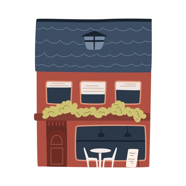 Małe Miasto Biznesu Kawiarnia Zewnętrzny Budynek Fasady Stołem Płaska Ilustracja — Wektor stockowy