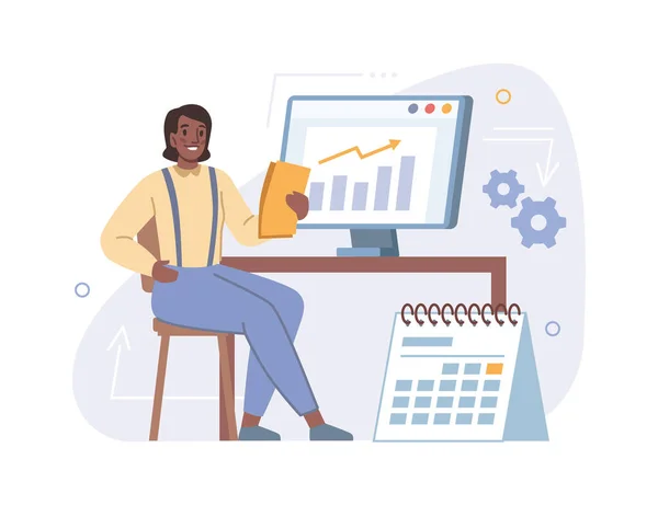Kadın Hesap Yöneticisi Ekranda Vergi Formlarını Hesaplıyor Statistiksel Veriye Sahip — Stok Vektör