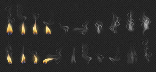 Kerzenschein Und Beleuchtung Vereinzeltes Feuer Und Flammen Mit Rauch Vektor — Stockvektor