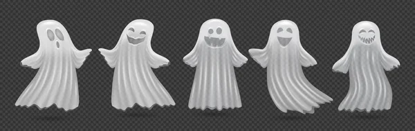 Halloween Ghosts Apparitions Eerie Smiles Laughter Faces Vector Personages Haunting — Stock Vector
