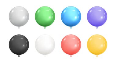 Şeffaf arkaplanda balon seti izole edildi. Gerçekçi 3 boyutlu helyum balonları yıl dönümü için şablon, doğum günü partisi kutlaması, tatil tasarımı. Cadılar Bayramı süslemeleri