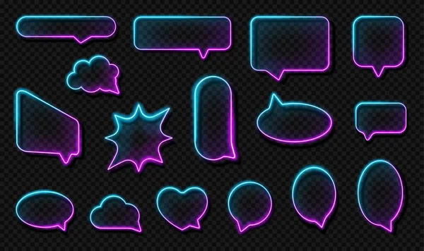 Thought Bubble Chat Box Container Neon Effect Realistic Illustration Collection — Stock Vector