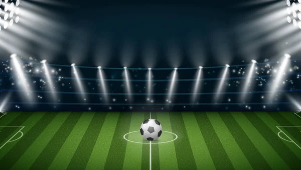 Stadion Piłką Nożną Reflektorów Oświetlenie Realistyczna Ilustracja Mecz Sportowy Lub — Wektor stockowy