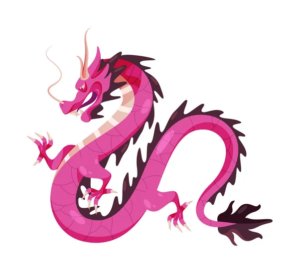 Pink Cartoon Dragon Fairy Tale Baby Prehistoric Chinese Animal Old — Stock Vector