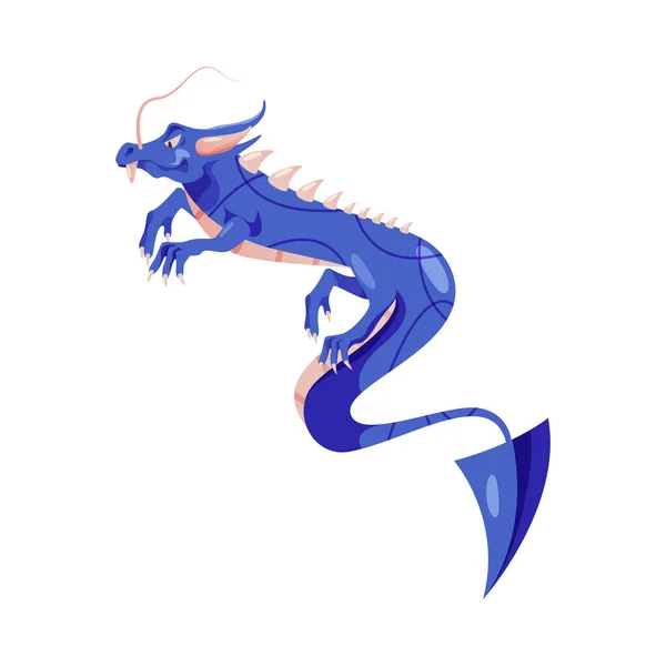 Blue Cartoon Dragon Fairy Tale Monster Sharp Claws Tail Prehistoric — Stock Vector