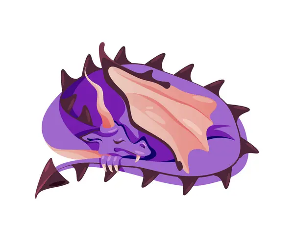 Sleeping Dragon Tail Wings Fairy Monster Vector Illustration Wildlife Medieval — Stock Vector