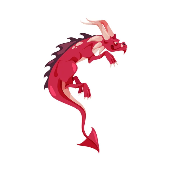 Horned Cartoon Dragon Fairy Tale Monster Sharp Tail Prehistoric Chinese — Stock Vector