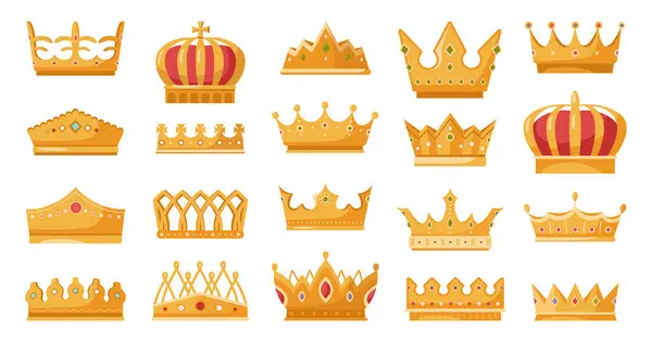 Złoty Symbol Królewskiej Biżuterii Króla Królowej Księżniczki Pojedyncze Płaskie Ikony — Wektor stockowy