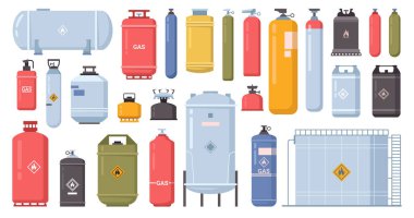 Gaz tüpü şişesi, içinde tehlikeli bir sıvı var. LPG propan şişesi ikon kabı. Oksijen gazı silindirli yakıt deposu. Kamp yeri yanıcı kutunun vektör düz çizimi