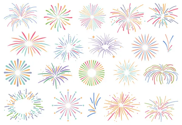 Festival Fireworks New Year Christmas Greeting Invitation Postcard Design Firecrackers — Stock Vector