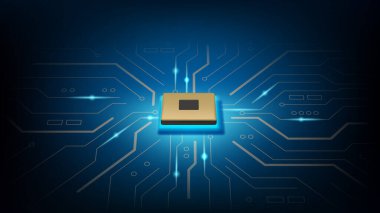 Kuantum bilgisayarı, büyük veri işleme, veritabanı konsepti. Işıklı vektör fütüristik devre kartı. Ana bilgisayar kartı, dizüstü bilgisayar kablosu. Donanım teknolojisi hızlı bir ilerleme