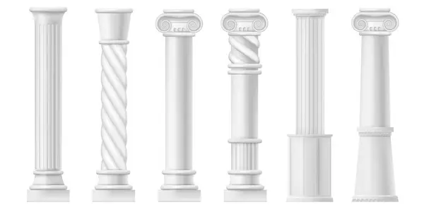 Realistic Antique Ionic Columns Greek Roman Culture Vector Isolated Marble — Stock Vector