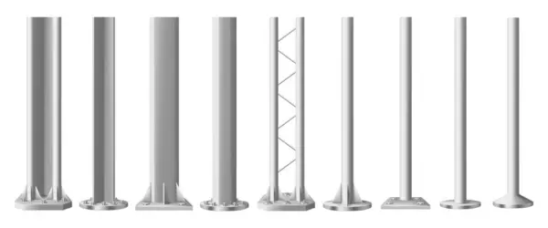 Konstruktionsmetall Stolpe Isolerade Detaljerade Stålrör Element Vektoruppsättning För Byggnadslager Vertikala — Stock vektor