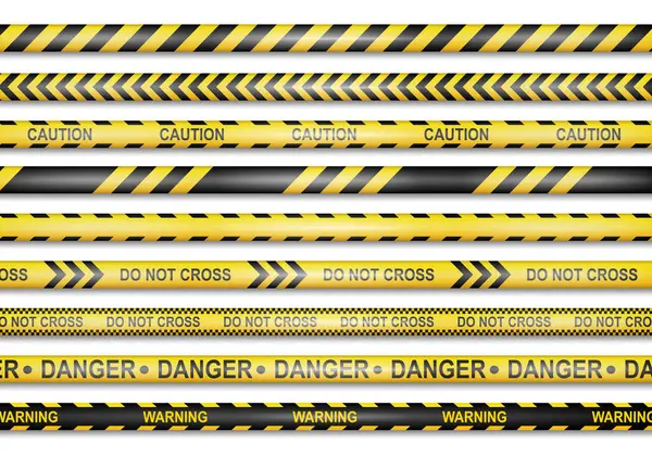 Yellow Caution Ribbon Cross Warning Danger Vector Isolated Realistic Tape — Stock Vector