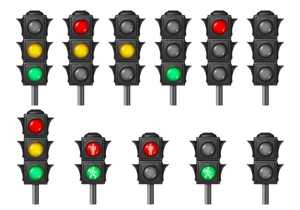 Traffic Light Three Signals Color Vector Isolated Semaphore Road Regulation — Stock Vector