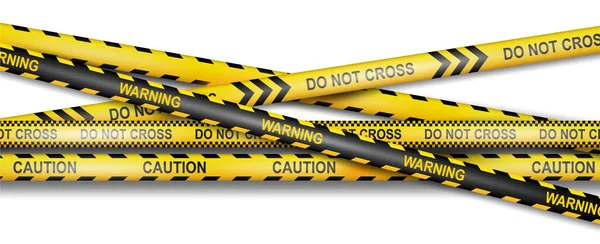 Police Ribbons Warning Caution Cross Trespass Vector Isolated Yellow Tapes — Stock Vector
