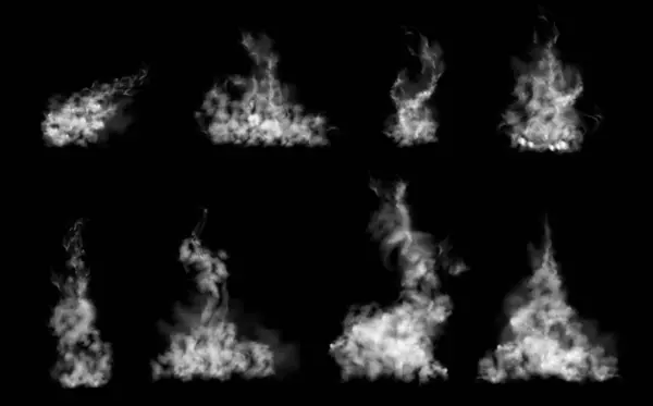 Realistický Kouř Nebo Pára Víry Mlhavou Texturou Vektorová Pára Horké — Stockový vektor