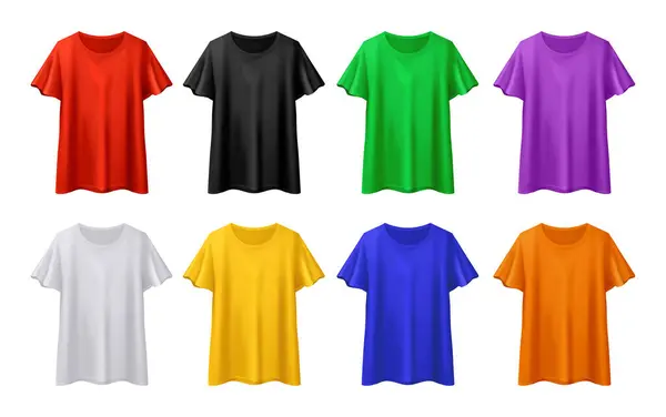 Shirts Mockup Ensemble Réaliste Isolé Vêtements Pour Hommes Femmes Vêtements — Image vectorielle