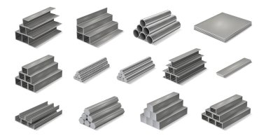 Boru yığını, inşaat ve endüstri inşaatı için izole edilmiş metal parçaları. Vektör mühendisliği ve onarım, tesisat ve drenaj sistemleri. Boru hatları ve boru hattı teknolojileri