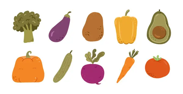Nastavit Bio Zeleninový Kreslený Styl Vektorový Koncept Zdravých Potravin Podzimní — Stockový vektor