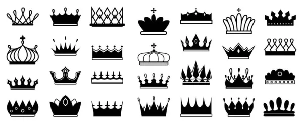 Królewskie Korony Odizolowany Zestaw Prostych Sylwetek Projektowania Gier Lub Logotypu — Wektor stockowy