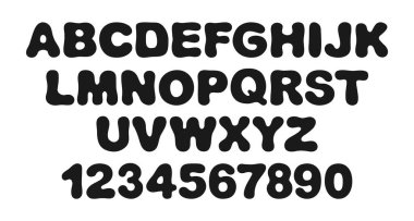 Koyu yazı tipi gerçekçi kabarcık ya da balon şekli. Vektör izole edilmiş İngiliz alfabesi harfleri ve numaraları. Parti için dekorasyon, tipografi ve harf kartları için modern moda yazı tipi