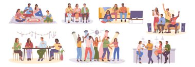 İnsanlar buluşup eğleniyorlar. Vektör arkadaşlarıyla kulüpte ya da karaoke 'de, barda ya da barda, evde ya da sinemada vakit geçiriyor. Film izlemek ya da akşamları evde masa oyunu aktiviteleri yapmak.