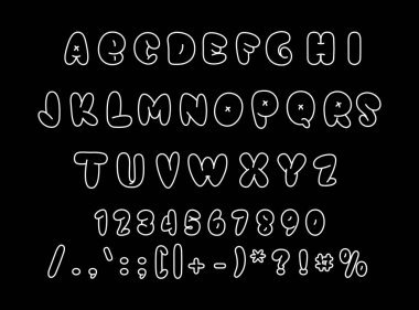 Şişirilmiş harfler, özel karakterler ve yazı tipi. Tipografi veya pankart dekorasyonu için y2k 'lık izole edilmiş yazı tipi seti. Soyut şekil, şık görünüm için minimalist tasarım