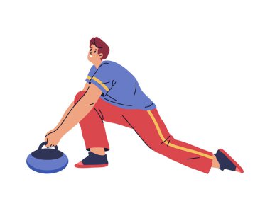 Kış Olimpiyatları spor aktiviteleri ve takım için zorluklar. Buz üstünde tek başına körling oynayan, atletizm yarışması ya da profesyoneller için spor müsabakası. Düz biçimli vektör çizgi film karakteri