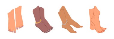 Pedikür kadın ayakları, izole kadın bacakları bilezikleri ve moda tırnak cilası. Seçkin bayan uzuvları modaya uygun minimalist tarzda. Manikür stüdyosu, güzellik merkezi ya da kaplıca salonu