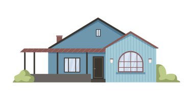 Kırsal bir kır evi, yaşamak için gayrimenkul. Verandası ve çimenliği olan izole edilmiş bir ev. Çağdaş konut, çatısı ve geniş pencereli klasik mimari, konut cephesi