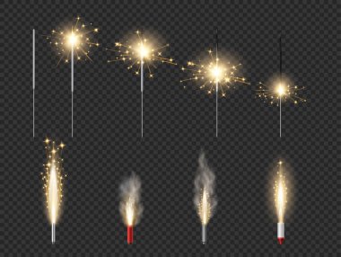 Havai fişek havai fişek fıskiyesi, tuz ya da havai fişek mumları. Bengal lambaları ve parlaklıkla yanan havai fişekler. Ayrı maytaplar kuruldu. Yeni Yıl elementi veya xmas bayramı, festival veya etkinlik