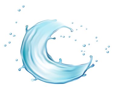 Temiz su düşmesi ya da hava kabarcıklarıyla dökülmesi gerçekçi su vektörü çizimi. Damlalı su damlası, 3 boyutlu element. Düşen sular, damlalarla dönen dalgalar, yumuşak damlalar ve dalgalar.