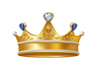 Elmaslı altın taç, prens otoritesinin taçlandırılmasının işareti, ortaçağ hazine ikonu. Taşlı vektör monarşi tacı elmaslar, kraliyet gücü, zenginlik ve otorite işareti