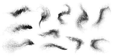 Pudra noktaları fırça darbeleri, izole dalgalı çizgiler. Vektör grunge sprey dokusu, kirli toz kum sesi. Graffiti mürekkebi ya da nokta işi, sanat ve tasarım için kaba bir yarım ton boya.