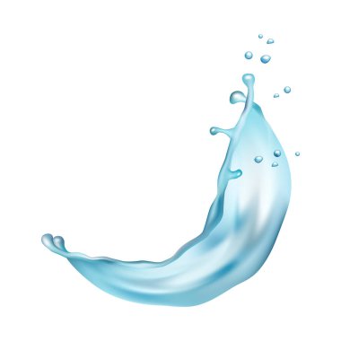 Damlalarla dolu bir su dalgası, gerçekçi sıçramalar. Vektör temiz su, hava kabarcıkları, saflık ve tazelik konseptiyle düşüyor ya da dökülüyor. Mavi sıvı damlacıklarla serinletici elementler.