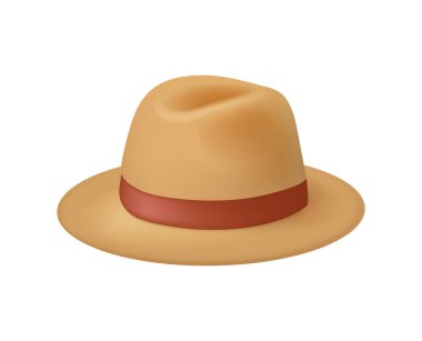 Aşırı ısınmayı önleyen kadınlar ve erkekler için şık bir aksesuar. Vektör izole yaz kıyafetleri, yaz mevsimi için şık kıyafetler. Geniş kenarlı başlık, tatil için gerekli şeyler.