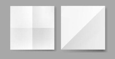 Çapraz ve orta çizgiler boyunca kare şeklinde katlanmış kağıt yaprağı. Karmaşık origami tasarımları ve şekilleri oluşturan vektör, çeşitli durumlar için kartlar, broşürler ve broşürler tasarımı