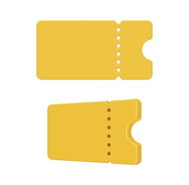 Boş sinema ya da tiyatro bileti ya da 3D kuponlu vektör illüstrasyonu. Promosyon fişleri, satış senetleri şablonları, en iyi fiyat etiketleri, özel fiyat kartları festivali,