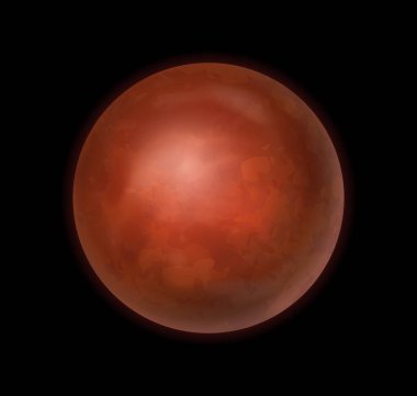 Mars Güneş Sistemi Gezegeni kara arka planda izole edilmiş, çocuk kitapları için gerçekçi tasarım uzay hakkında. Güneş Sistemi 'nin kırmızı gezegeninin çizgi film tarzında vektör çizimi. Renk küresi