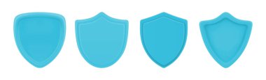 Safety and protection, defense shields. Vector isolated realistic 3d set with empty copy space. Blank badge icons for healthcare and insurance banner. Award or heraldic decoration, quality symbol clipart