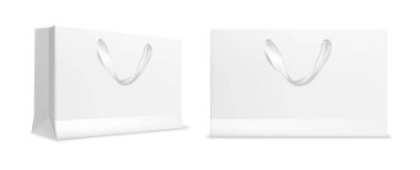 Kağıt alışveriş çantası izole paketler. Satış hediye çantaları, satış ürünleri. Boş alışveriş çantaları şablonları, süpermarket alışveriş çantaları. Boş torbalar vektör illüstrasyon tasarımı