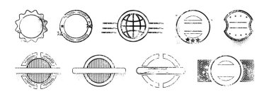 Posta ya da seyahat pulları, izole edilmiş tek renkli pankartlar. Yolculuk izni ya da pasaport için varış işareti. Paket teslimatı veya yolculuk için kargo ya da sevkiyat etiketi, antika ve eski tasarım