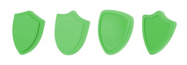 Kaliteli garanti, koruma ve savunma için boş kalkanlar, sağlık rozeti. Şampiyon kazanana vektör ödülü, yan görüşlü nişan nişanı. Gerçekçi 3d simgesi, heraldik işaret tipleri