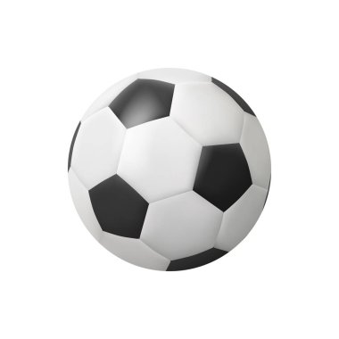 Futbol ya da futbol topu gerçekçi 3D tasarım çizimi. Vektör deri dokusu beyaz ve siyah renkli top modeli, spor unsuru, eğlence aktiviteleri, hobi ve eğitim, eğlence
